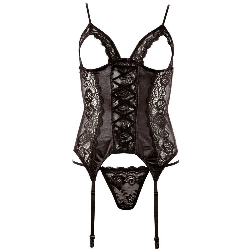 Hofteholder Bustier i Sort Satin med Trusser - Billede 4