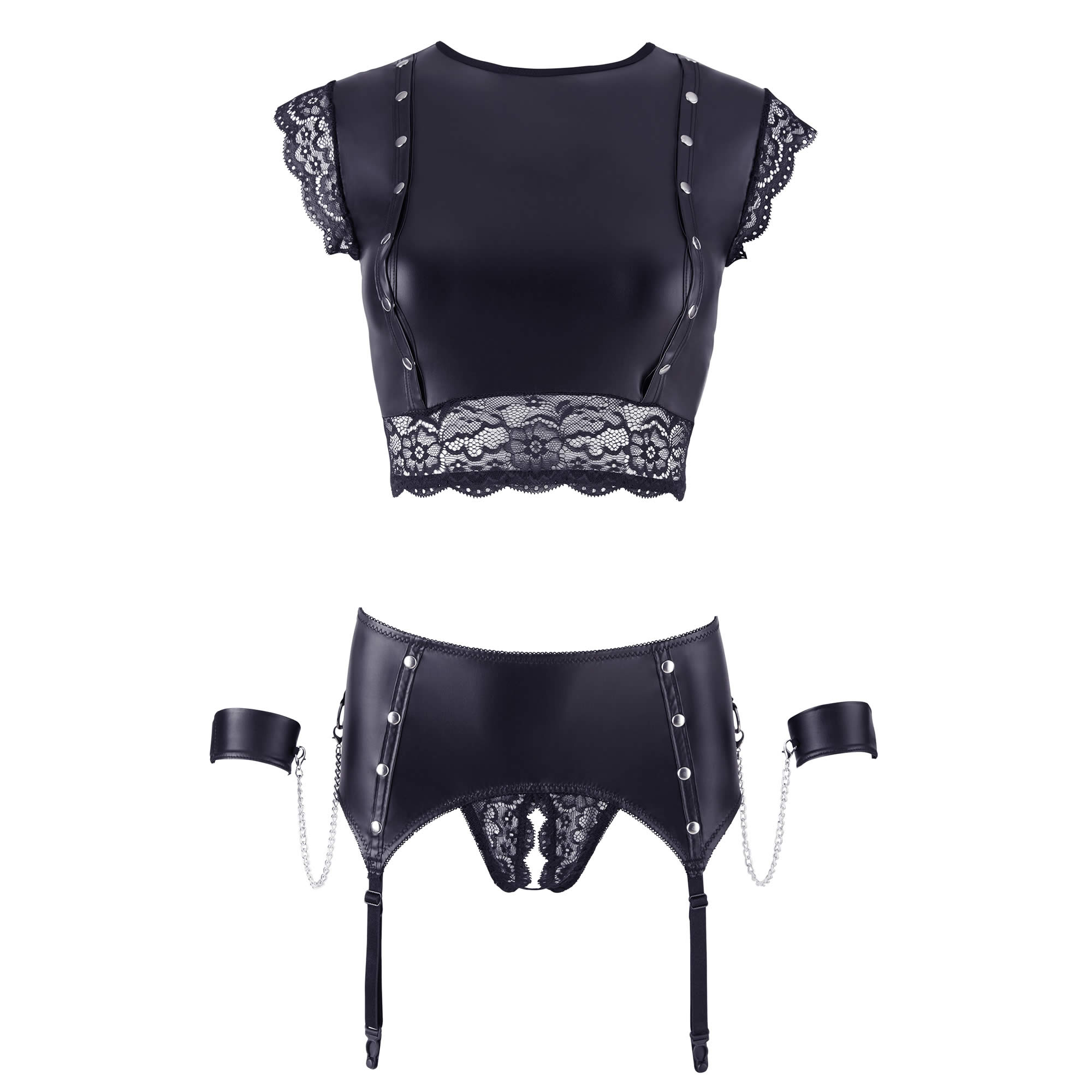 Wetlook Bondage Top med Trusser & Håndlænker - Billede 19
