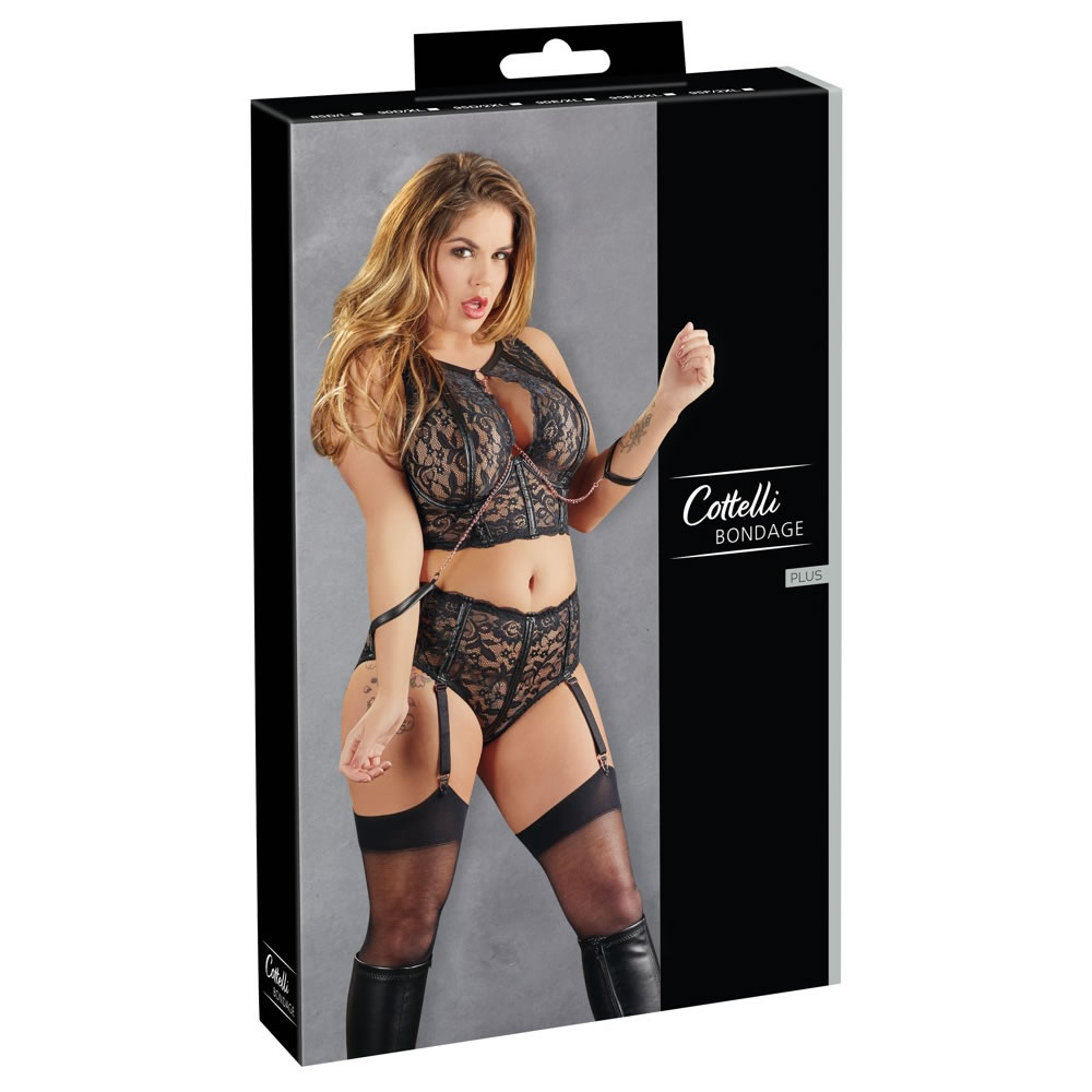 Plus Size Blondelingeri med Bralette og Trusser med Strømpeholdere - Billede 2