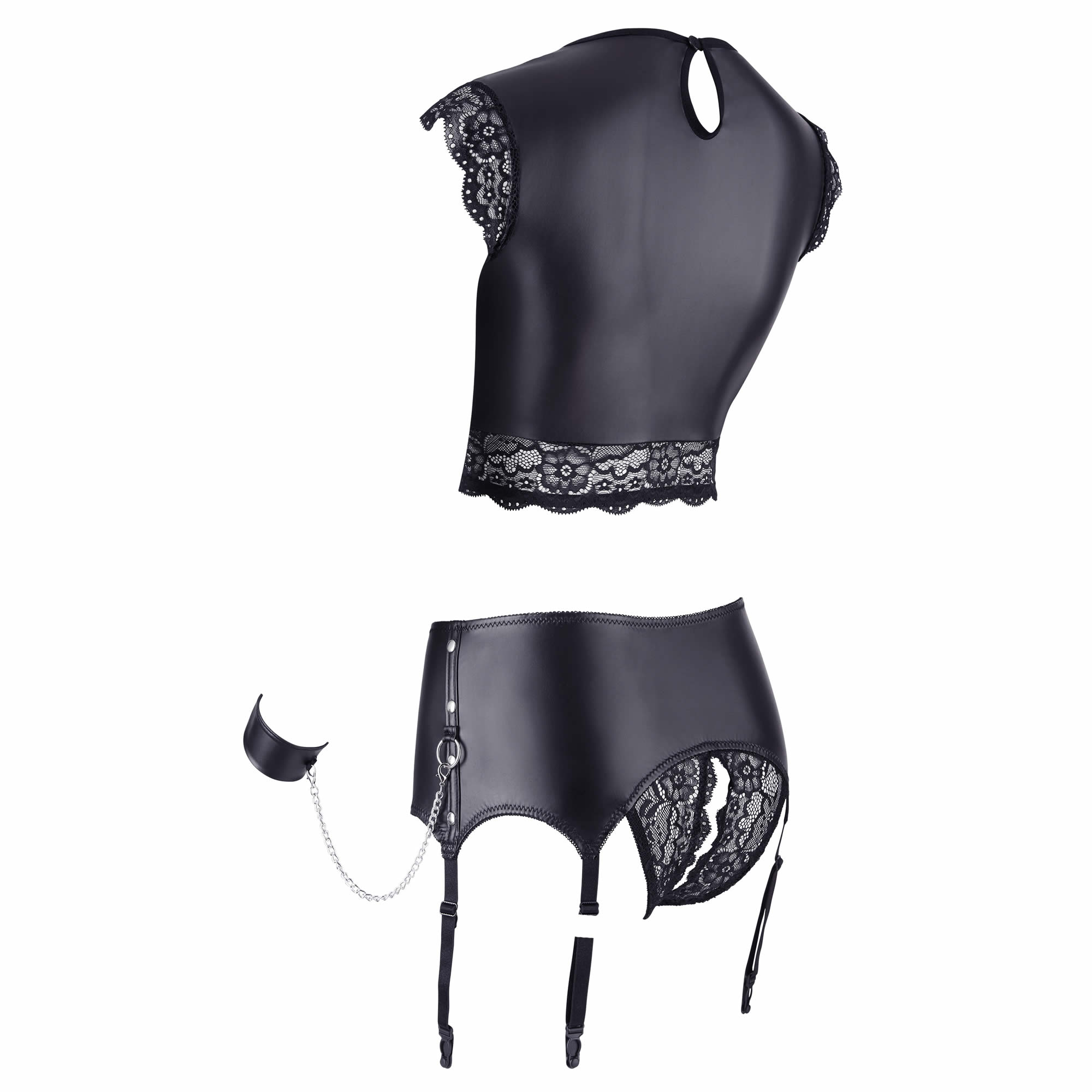 Wetlook Bondage Top med Trusser & Håndlænker - Billede 20
