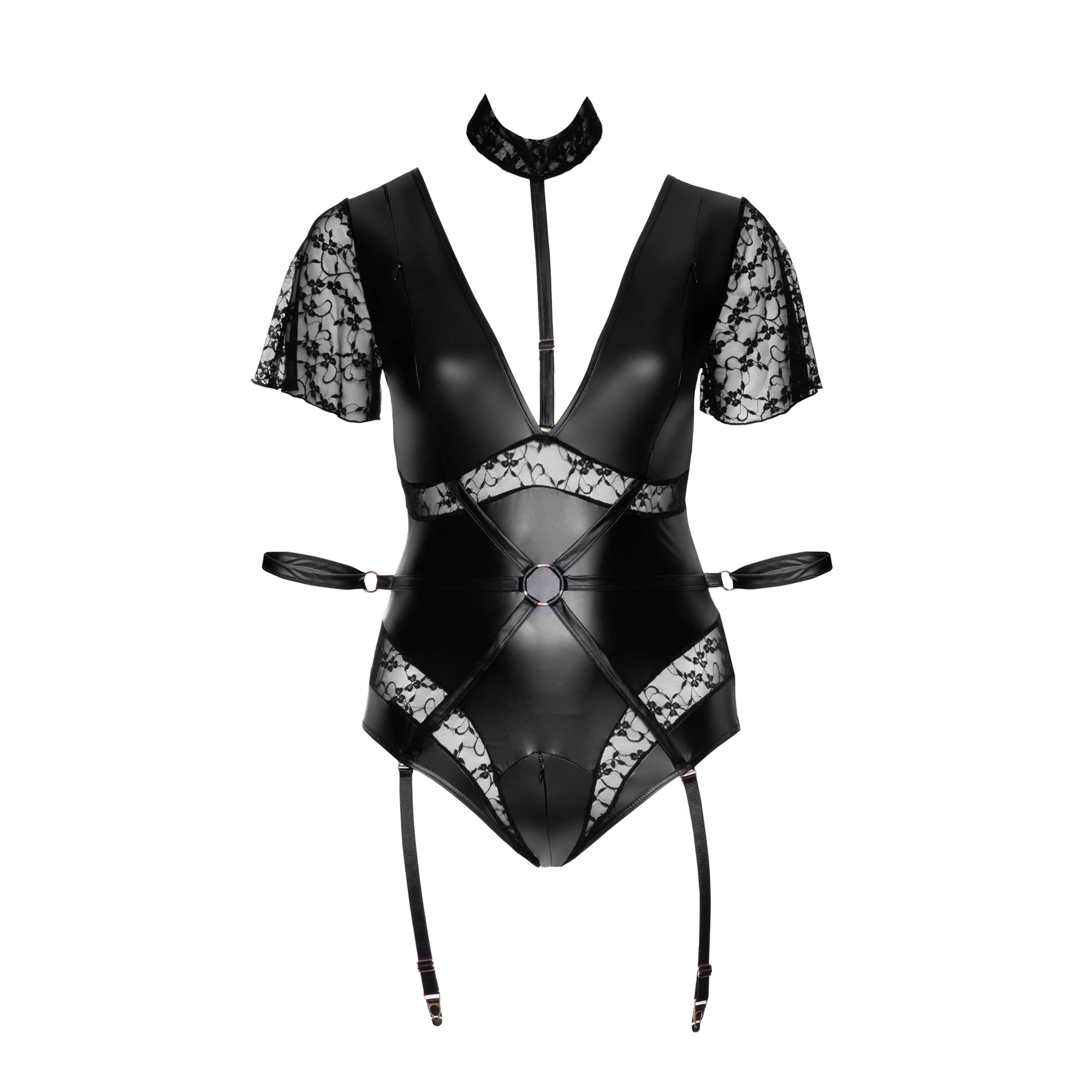 Plus Size Bondage Body med Wetlook og Blonder 4XL - Billede 10