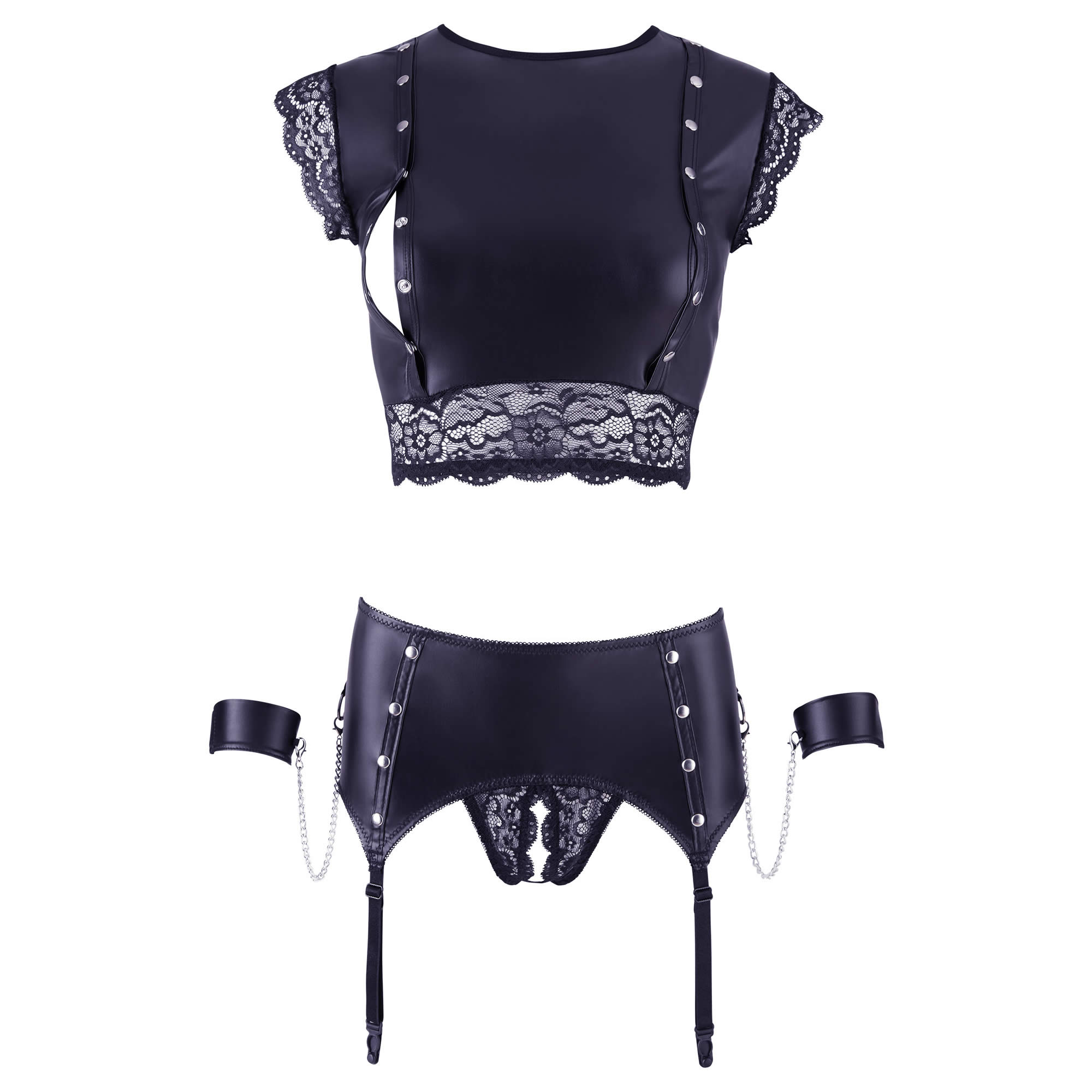Wetlook Bondage Top med Trusser & Håndlænker - Billede 21