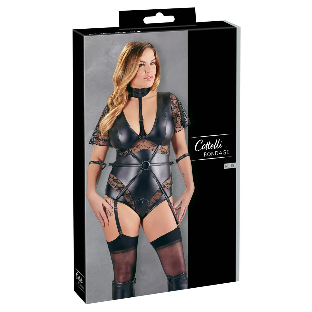 Plus Size Bondage Body med Wetlook og Blonder 4XL - Billede 2