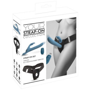 Your Strap-On Sæt med Fjernbetjent Rabbit Vibrator Blå / Sort