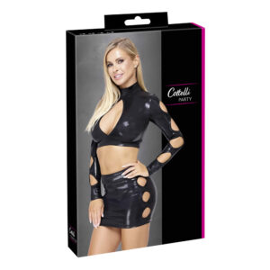 Wetlook Top og Nederdel med Cut-Outs