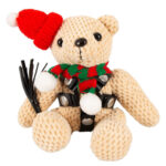 SM-Teddy Bamse Bondage Bjørn med Pisk og Hue Sort / Beige / Rød