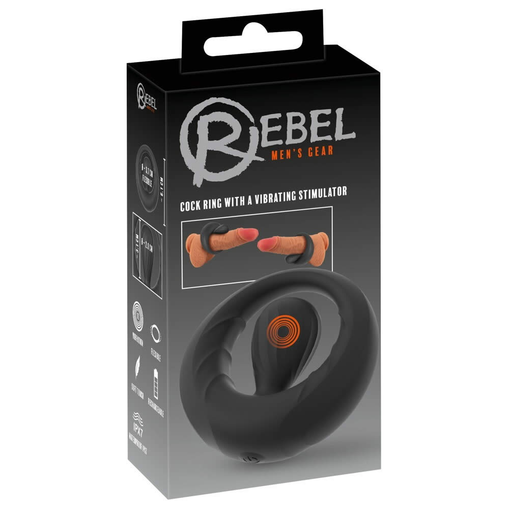 Rebel Mens Gear Penisring med Vibrerende Stimulator Sort